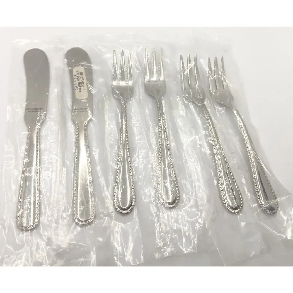 Reed & Barton Stitch 2 Butter Knifes, 4 Shrimp Forks Set 18/10 Stainless